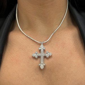 Rachel Koen Diamond Cross Women's Pendant Necklace in 18K White Gold 0.22Cttw